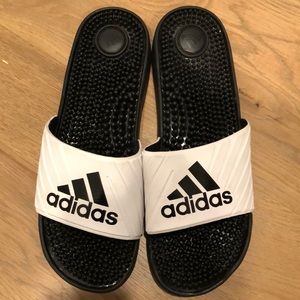 Adidas black and white slides